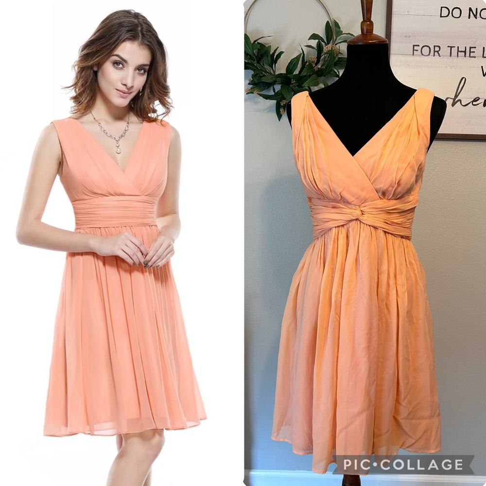 100 % silk dress Donna Morgan Orange Sleeveless V-Neck A-Line Dress